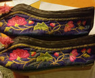 Antique Chinese Qing republic Silk Embroidered Lotus Shoes  8   Not Bound Foot