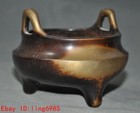 4 old Chinese Ancient Buddhism Bronze Carving Binaural Statue Incense Burner