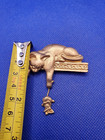 Vintage Cat Playing With Mouse Brooch Pin Gold Tone Dangling Kitten Articulated