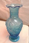 Vintage Imperial Glass Blue Vase Berries And Floral