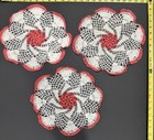 Set Of 3 Red And White Handmade Crocheted Dollies