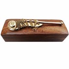 Brass Boatswain Navy Ship Bosun s Whistle Chain W nautical Designer Wooden Box 