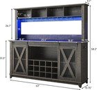 Farmhouse Coffee Bar Cabinet Wine Buffet Hutch Led Lights Power Outlet Glass