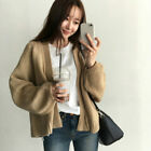 Lady Knitted Cardigan Sweater Loose Coat Jacket Puff Sleeve Jumper Knitwear Tops