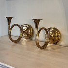 Vintage Solid Brass French Horns Wall Candle Sconces Set Of 2 Rare