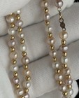 585 Romantic Multi Color Pearl Necklace Strand 18    With 14k Gold Beads Italy Vtg