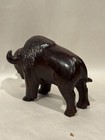 Beautiful Hand Carved Dark Wood Grain Bison Buffalo Figure Sculpture Heavy 4   