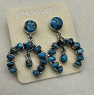 Sterling Silver Turquoise Cluster Naja Dangle Earrings Southwestern Style 925