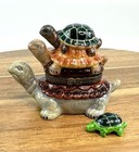 Porcelain Hinged Trinket Box Turtle Stack
