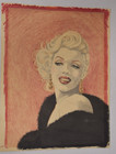 Vintage Original Art Chalk Pencil Drawing Marilyn Monroe Fur Pearls Mcm