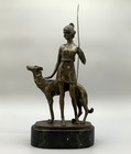 Bronze Statue Huntress And Greyhound French Contemporary Figural Antique Style