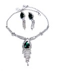 Green Crystal Choker Rhinestone Necklace Earring Set Bridal Prom Pageant