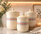 1970s Nelson Mccoy 3 Canister Set S m l Beige  Pink Blue Stripes  133  135