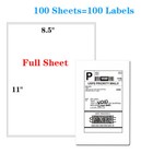 100 Full Sheet Shipping Labels 8 5x11 Self Adhesive Blank Paper For Laser inkjet