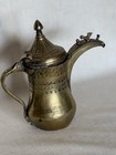 Vintage Middle Eastern Brass Dallah Coffee Pot Etched Engraved Arabic Decor 8 5   