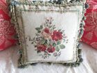 Vintage Aubusson Style French Country Needlepoint Pillow English Rose Garden