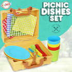 Kids Picnic Basket Toy Dishes  25 Piece Plastic Tea Party Set - Colored Pretend 