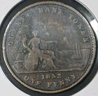 1852 Quebec Canada One Penny Bank Token  2 Environmental Issues