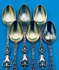 6 Whiting King Edward Sterling Silver Demitasse Spoons 4  Gold Wash Monogrammed
