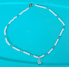 White Imitation Pearl Beaded Necklace  Ball bead Chain Teardrop Glass Charm