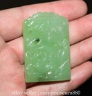 2  Chinese Green Hetian Bi Jade Nephrite Carved Lotus Crane Pendant By
