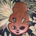 Vintage Hand Carved Wood Maori Wall Hanging Tiki Paua Shell Eyes New Zealand