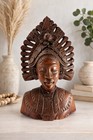 Vintage Hand Carved Wood Asian Woman Bust Figure Headdress Sculpture 12   
