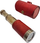 6   Solid Brass Handheld Spyglass Telescope With Cylindrical Leather Brown Case 