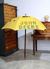 Vintage John Deere Canvas Tractor Umbrella Farm Equipment Wood Pole Advertising