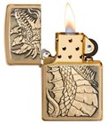 Zippo 49297  Fiery Dragon Emblem Design  Brushed Brass Lighter  New