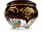Vintage Bohemian Czech Ruby Red Crystal Covered Bowl Hand Painted Floral