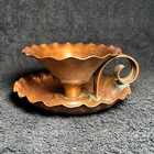 Vtg 2 Pc Hand Wrought Copper Chamber Candlestick W  Finger Handle Chamberstick