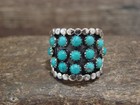 Native American Sterling Silver   Turquoise Cluster Ring By Lonjose - Size 7 5