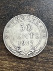 1917 Newfoundland 50 Fifty Cents Silver George V Canada Actual Coin Tb6511 