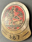 Vintage Iron Fireman Employee 387 Metal Badge Robot Coal Stoker Original Paint