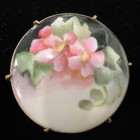 Antique Victorian Hand Painted Floral Pin  1 5   x1 5    Beautiful