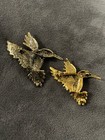 Pair Of Vintage Hummingbird Rhinestone Crystal Bird Brooch Pin Jewelry