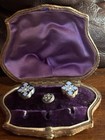 Rare Antique Victorian 15ct Gold Collar Shirt Studs Blue Enamel Pearl O box