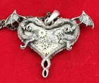 Steampunk Gearwork Dual Dragons Heart Necklace Alloy Pendant Lead Free Jewelry
