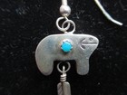 Handmade Native American Signed Sterling Silver   Turquoise Dangle Bear Earrings