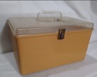 Vintage Wil-hold Wilson Mfg Sewing Box Mustard W clear Hinged Lid   2 Trays