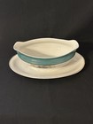 Rare Htf Governors Mansion Vogue Arlington Turkey Teal gold Gravy Boat plate