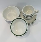 Vintage 1963 Buffalo China 7pc Set - Green Stripe Dinerware - Allegheny Mark