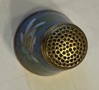 Vintage Cloisonne Brass   Enamel Thimble Blue With Pink Flowers