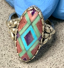 Carolyn Pollack Relios Mosaic Gemstone Inlay Ring Sterling Silver Turquoise Sz 8