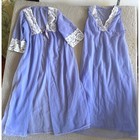 Vintage Chiffon Peignor Lavender Purple Sheer Nylon Nightgown Robe Set Lace Trim