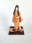 Vintage Japanese Geisha Doll Silk Kimono On Stand Gofun Folk Art Craft Origami