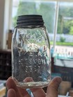 Clear Hero Cross Midget Pint 1858 Mason Fruit Jar W original Hero Lid