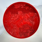 Vintage Chinese Red Cinnabar Hand Carved Wood Plate Landscape 10 