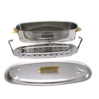 Stainless Steel Fish Poacher With Removable Tray Brass Handles   Lid